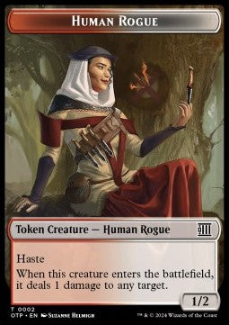 Human Rogue Token (Red and White 1/2) - Outlaws of Thunder Junction: Tokens (Token) [TOTJ-BN T02]